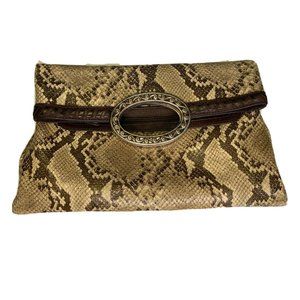 Brighton Collection Chunky Clasp Snakeskin Leather Fold-over Clutch Bag Purse